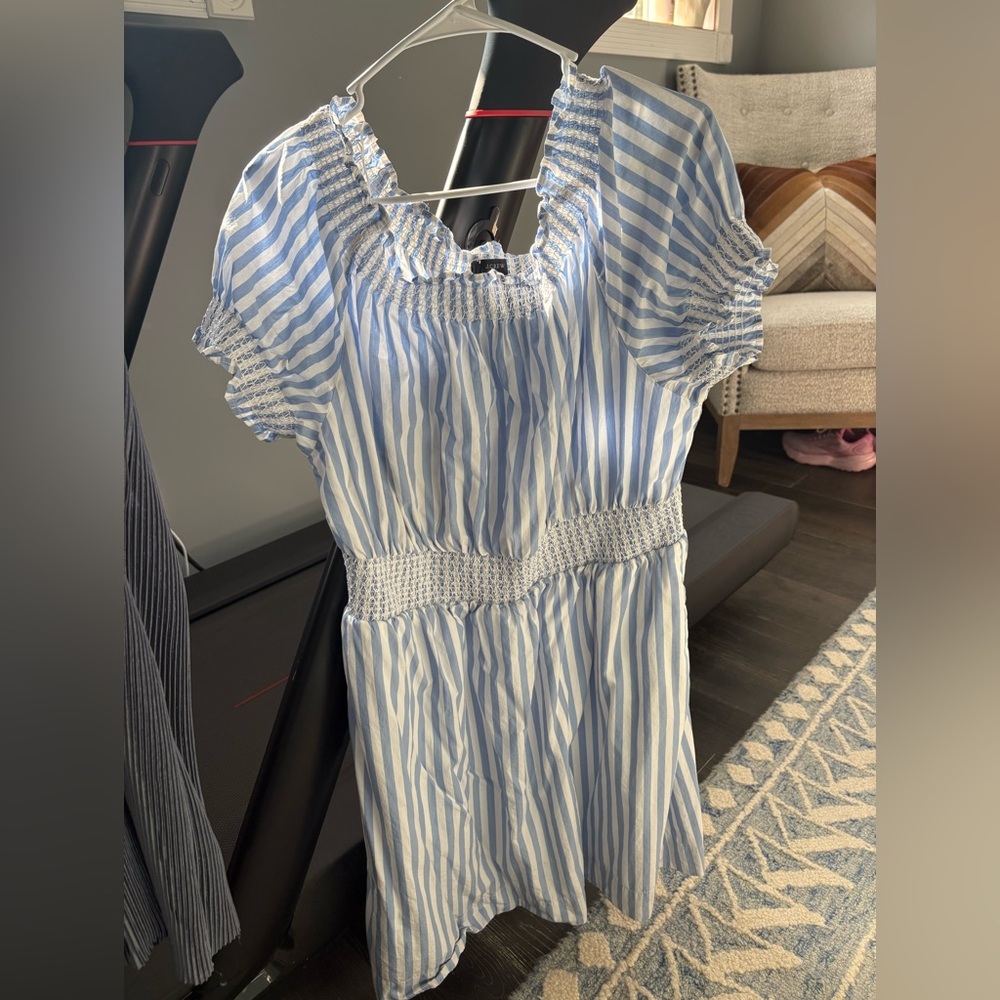 J. Crew Light Blue and White Smocked Dress